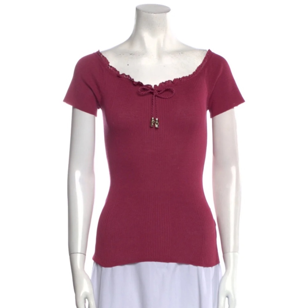 Gucci raspberry red knit top with lace trim from 2008